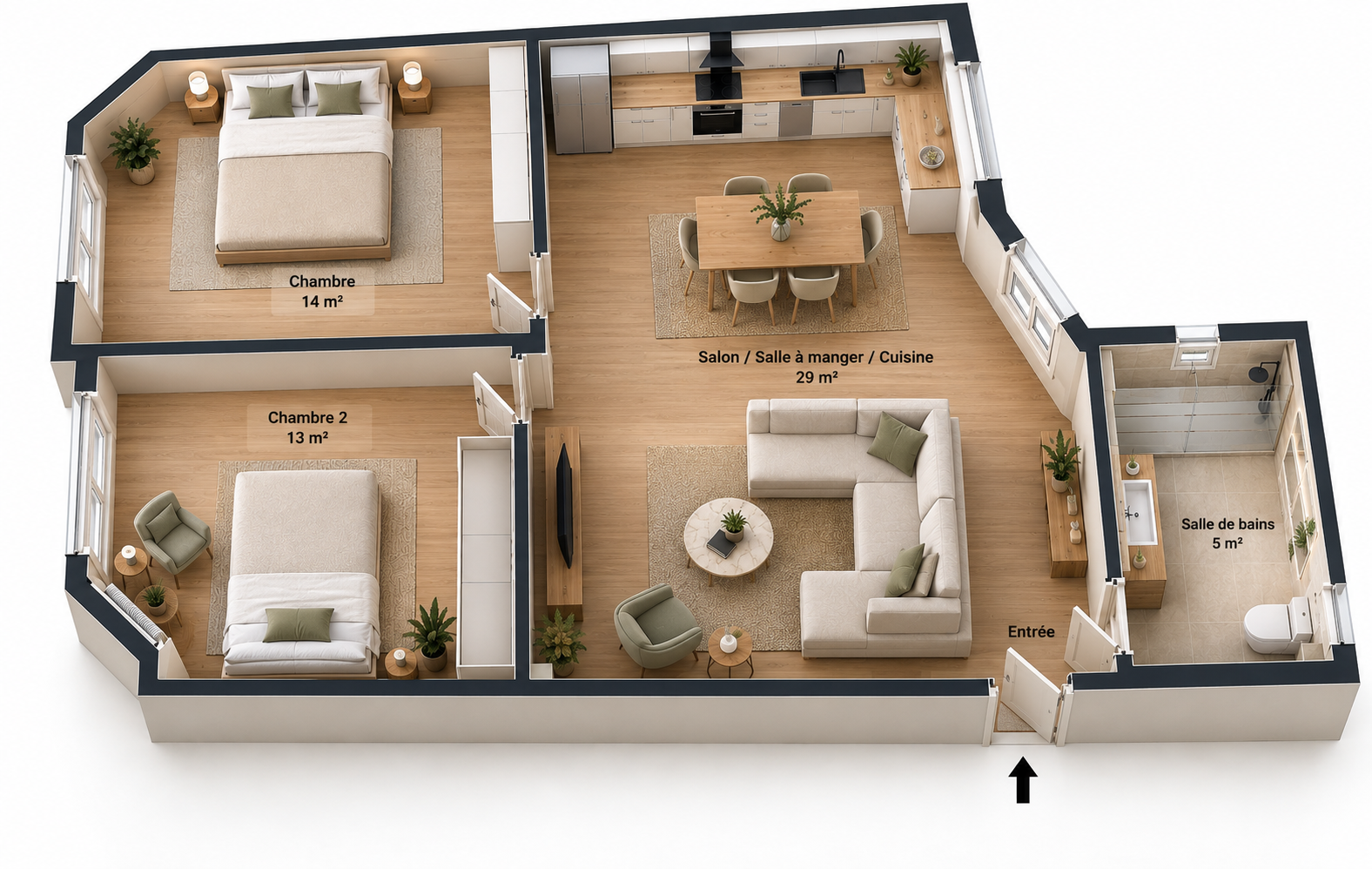 Appartement 3 pièces 61 m²
